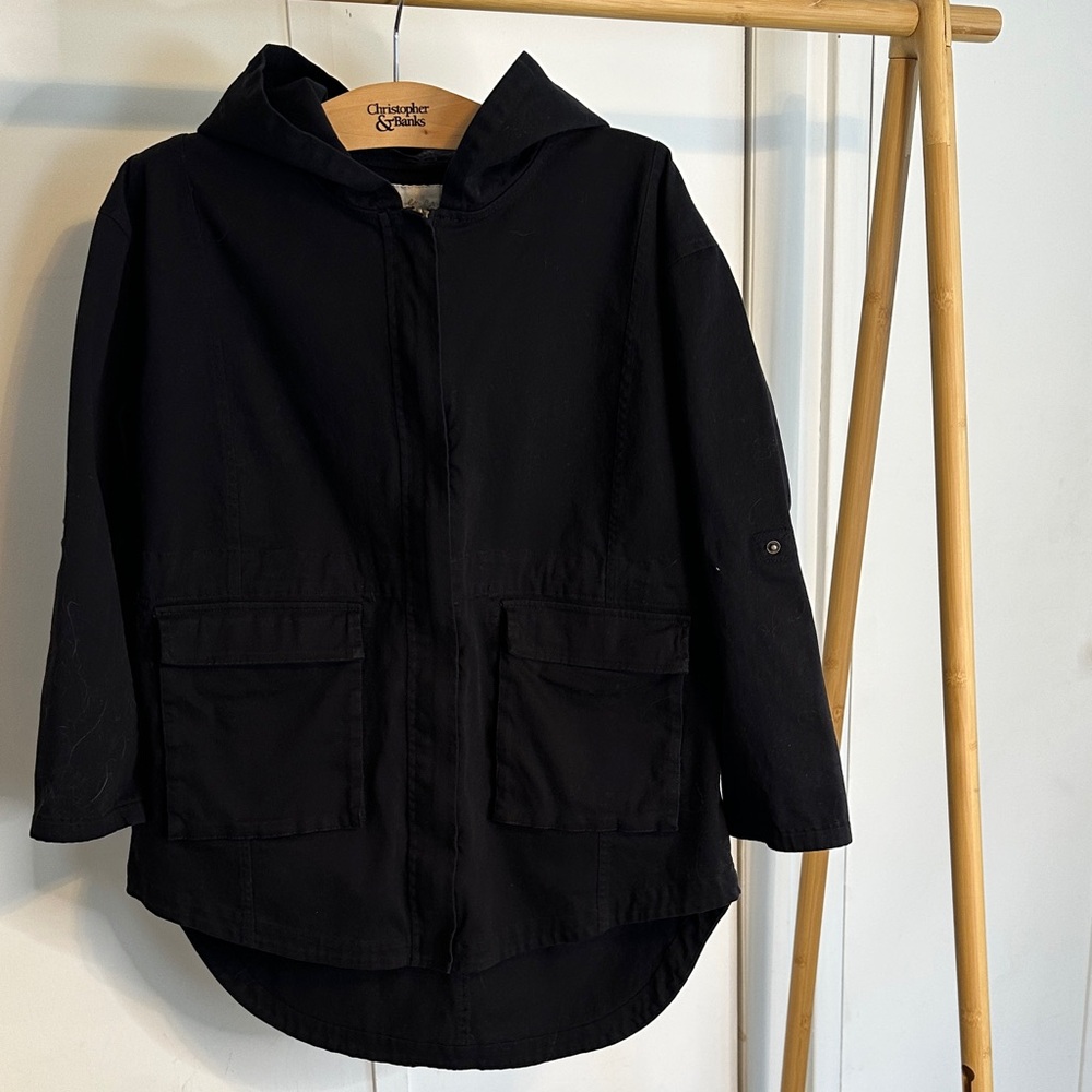 En Creme Black Hooded Jacket